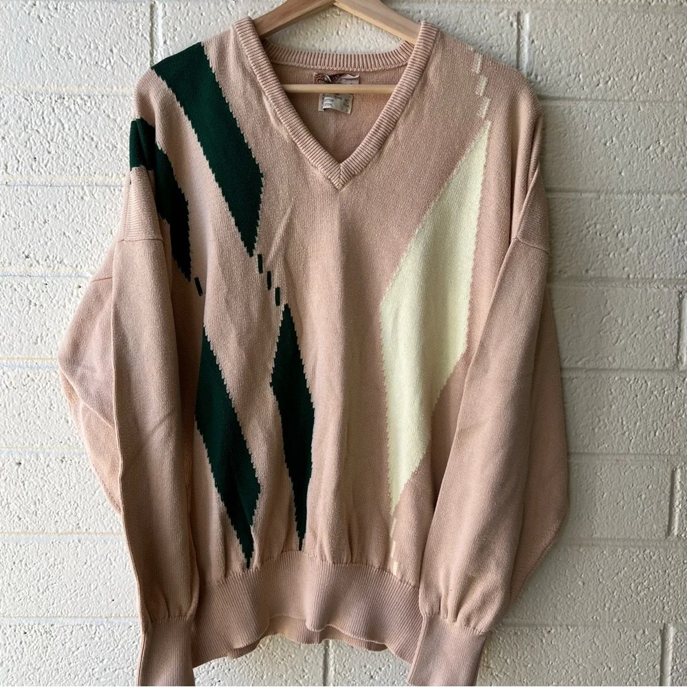 Vintage Camelback Sweater Women Size XL Cotton V Neck Preppy Old Money